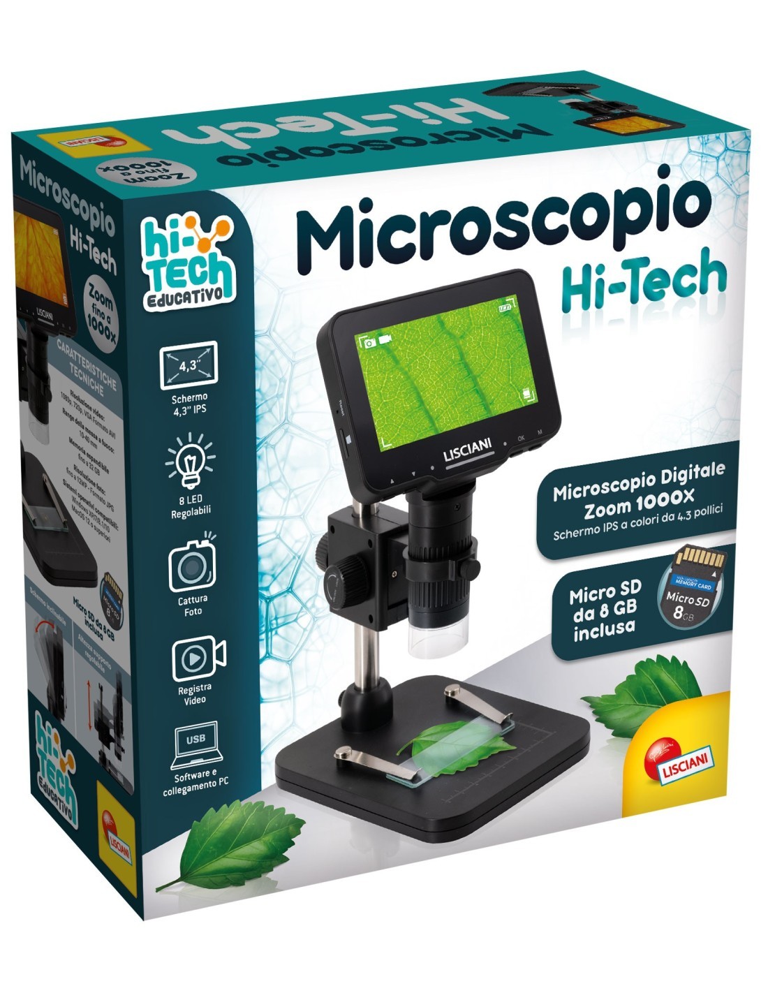 HI-TECH MICROSCOPIO DIGITALE EDUCATIVO , SCHEDA MICRO SD 8GB, CAVO USB, VETRINI