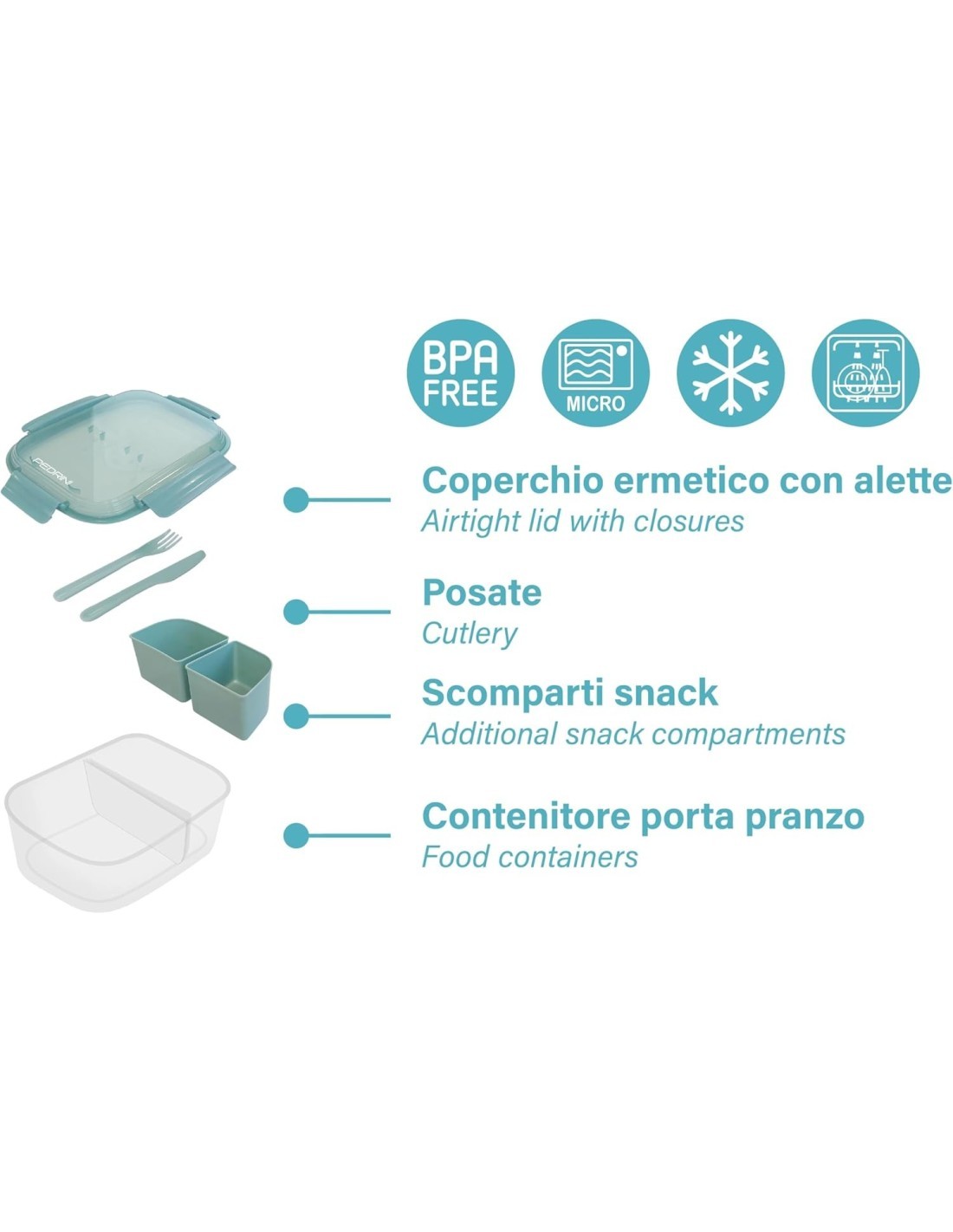 Pedrini Scatola Portapranzo 04GD298 con Posate e Scomparti