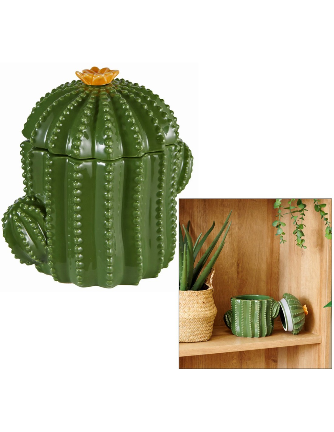 Scatola Decorativa Yucatan in Ceramica Dolomite Verde, 15,5 x 11 x 16 cm