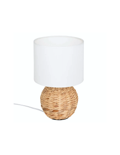 Lampada a sfera da tavolo, Sand, 37 cm altezza, giacinto beige, design naturale, base in acciaio