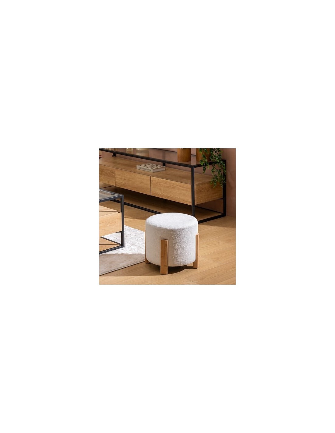 Sgabello, Bansa, Diametro 37,5 cm, Gambe Bambù, Bianco, MDF E1