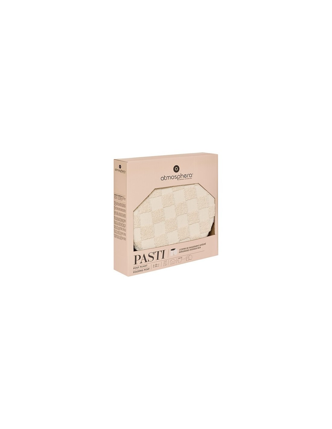 Pouf Pieghevole, Pasti, Rotondo, Diametro 38 cm, Tufté, Bianco, MDF E1, Poliestere