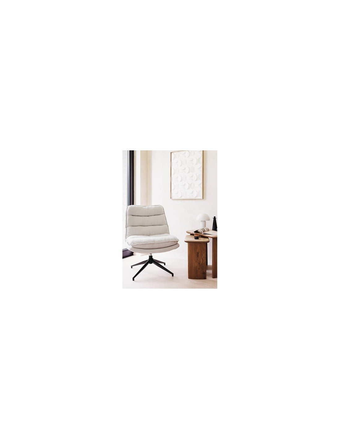 Poltrona girevole Harper, piede metallo bianco, gris perle, 360°, 64x74,5x87 cm