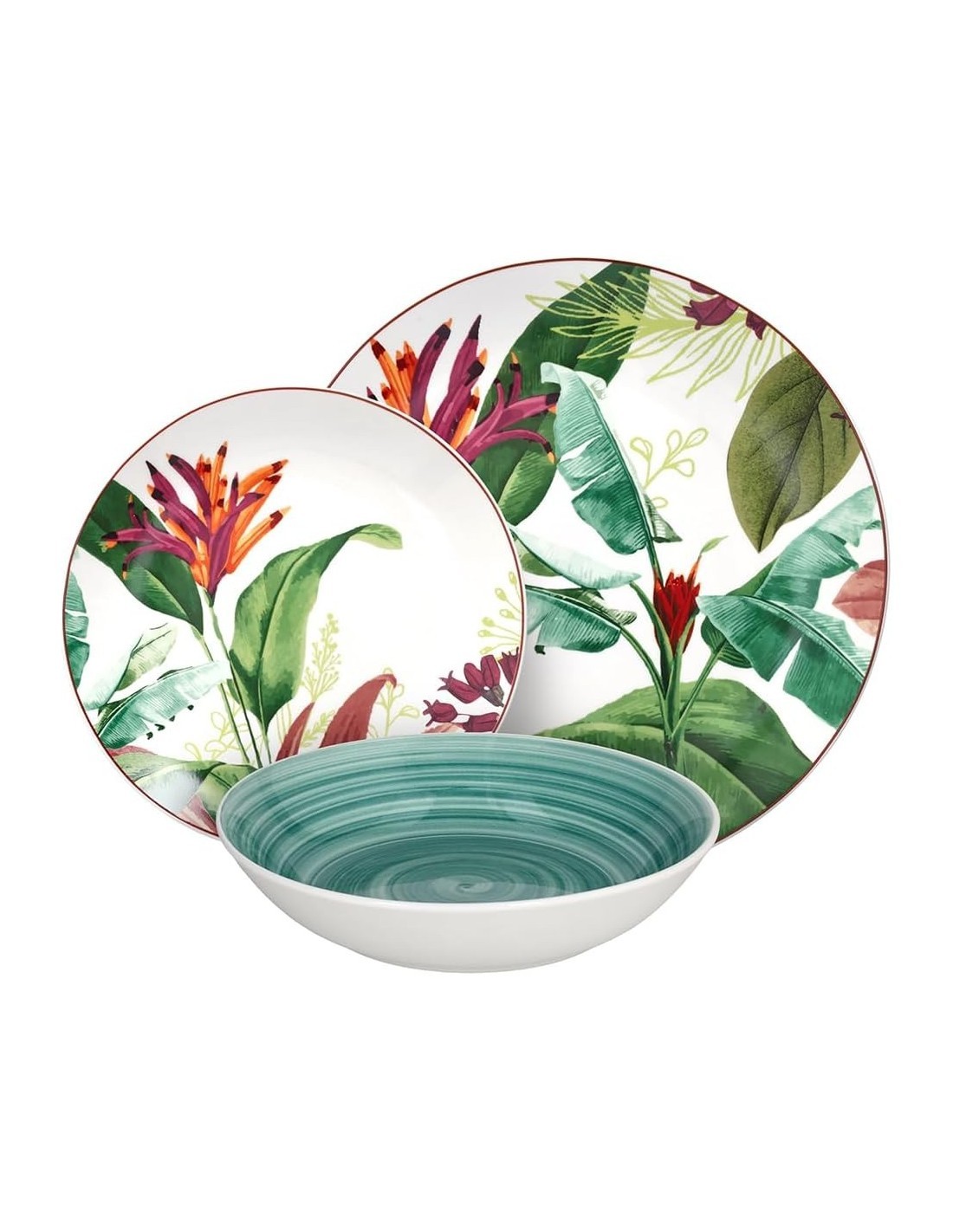 Tognana Tropicalia Servizio Piatti 18 Pezzi in Porcellana Multicolor per 6 Persone
