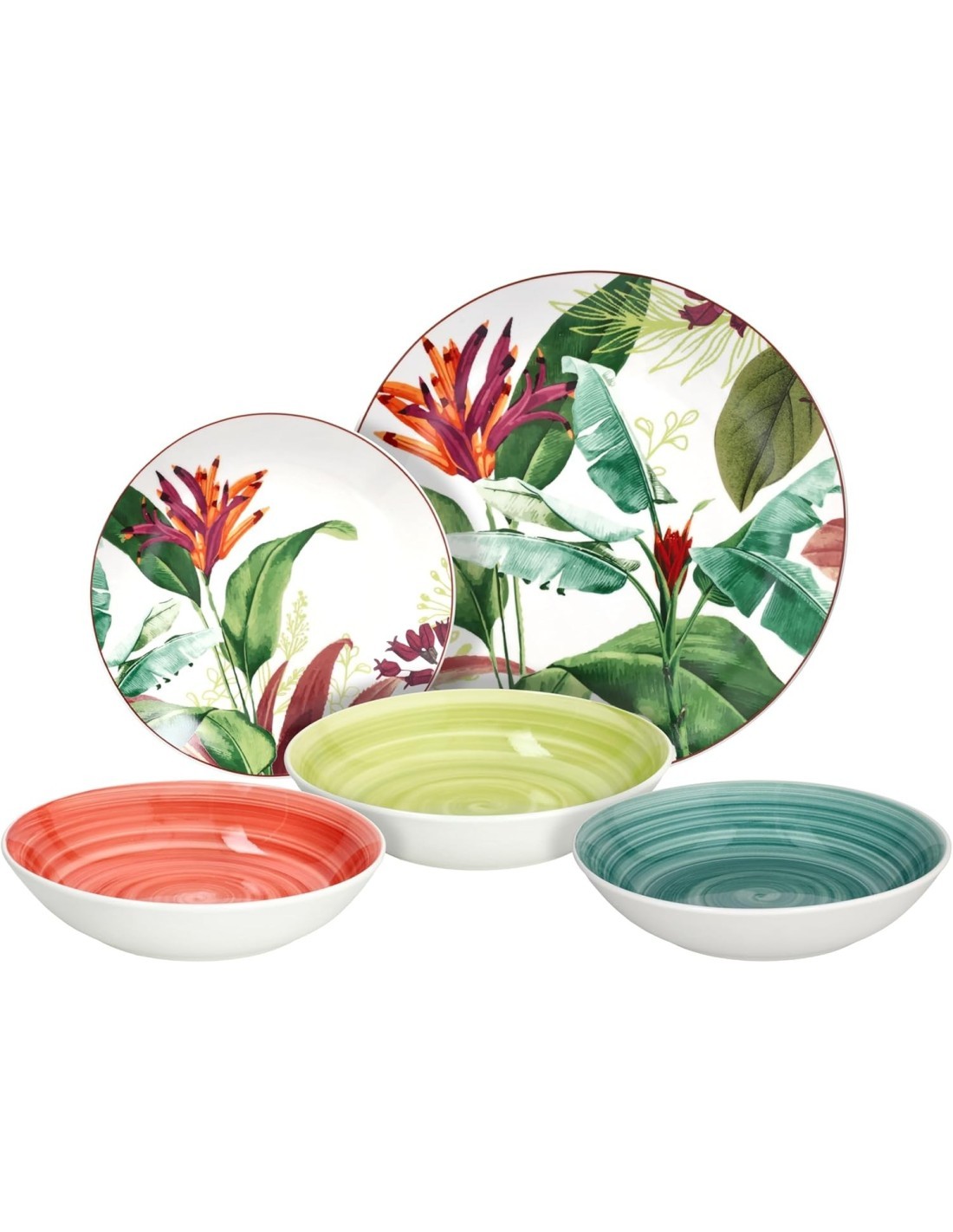 Tognana Tropicalia Servizio Piatti 18 Pezzi in Porcellana Multicolor per 6 Persone