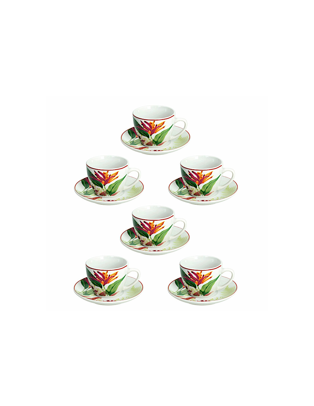 Tognana Tropicalia Set 6 Tazze Caffè con Piatto Multicolor