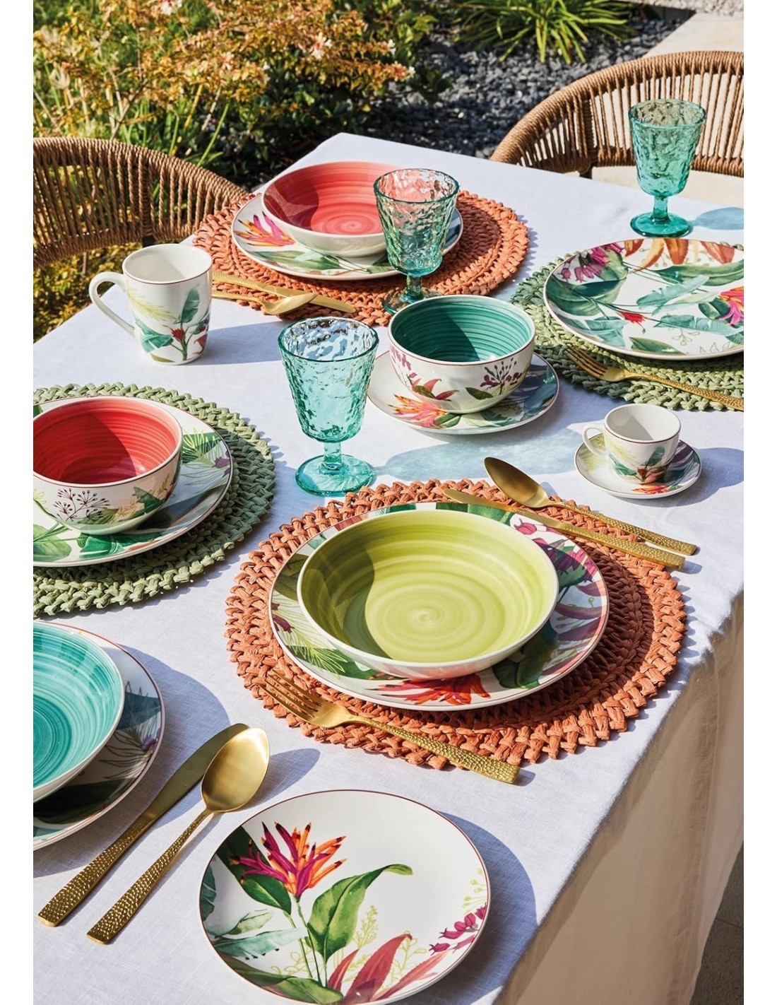 Tognana Tropicalia Set 6 Tazze Caffè con Piatto Multicolor