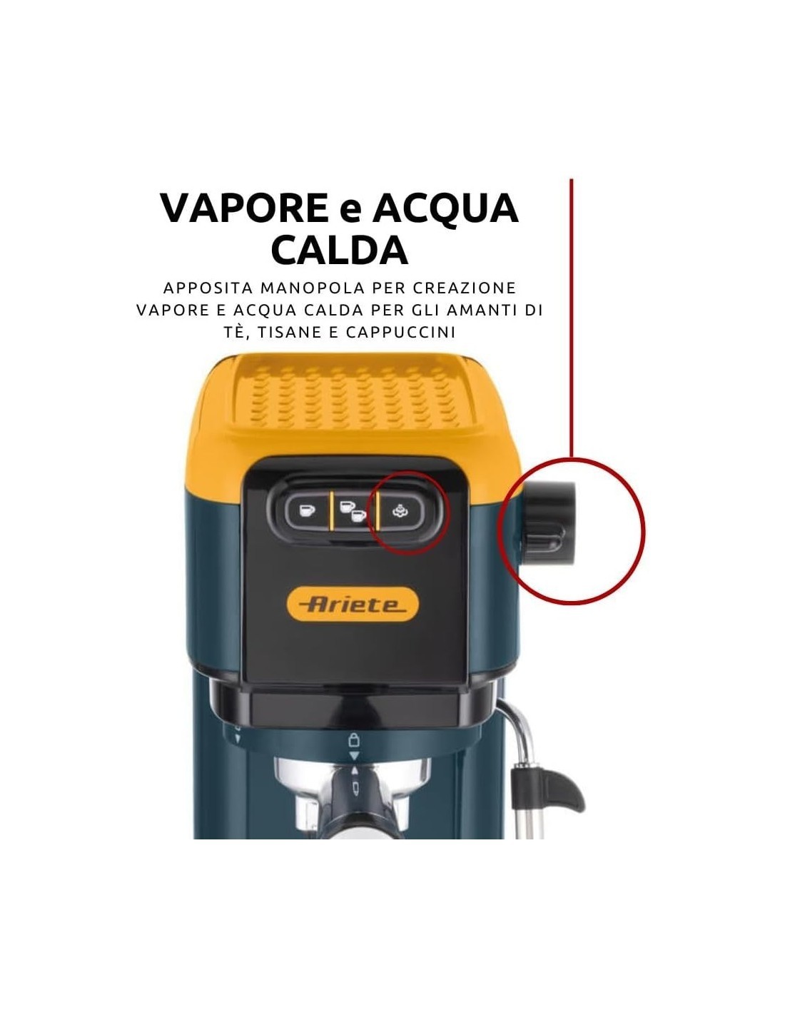Ariete macchina caffè espresso Mango Yellow, 15 bar, per cialde e polvere, cappuccini cremosi, design colorato e vivace