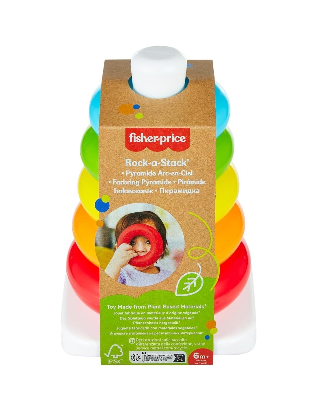 FISHER-PRICE GKD51 PIRAMIDE 5 ANELLI COLORATI CON BASE OSCILLANTE, GIOCATTOLO EDUCATIVO 6+ MESI