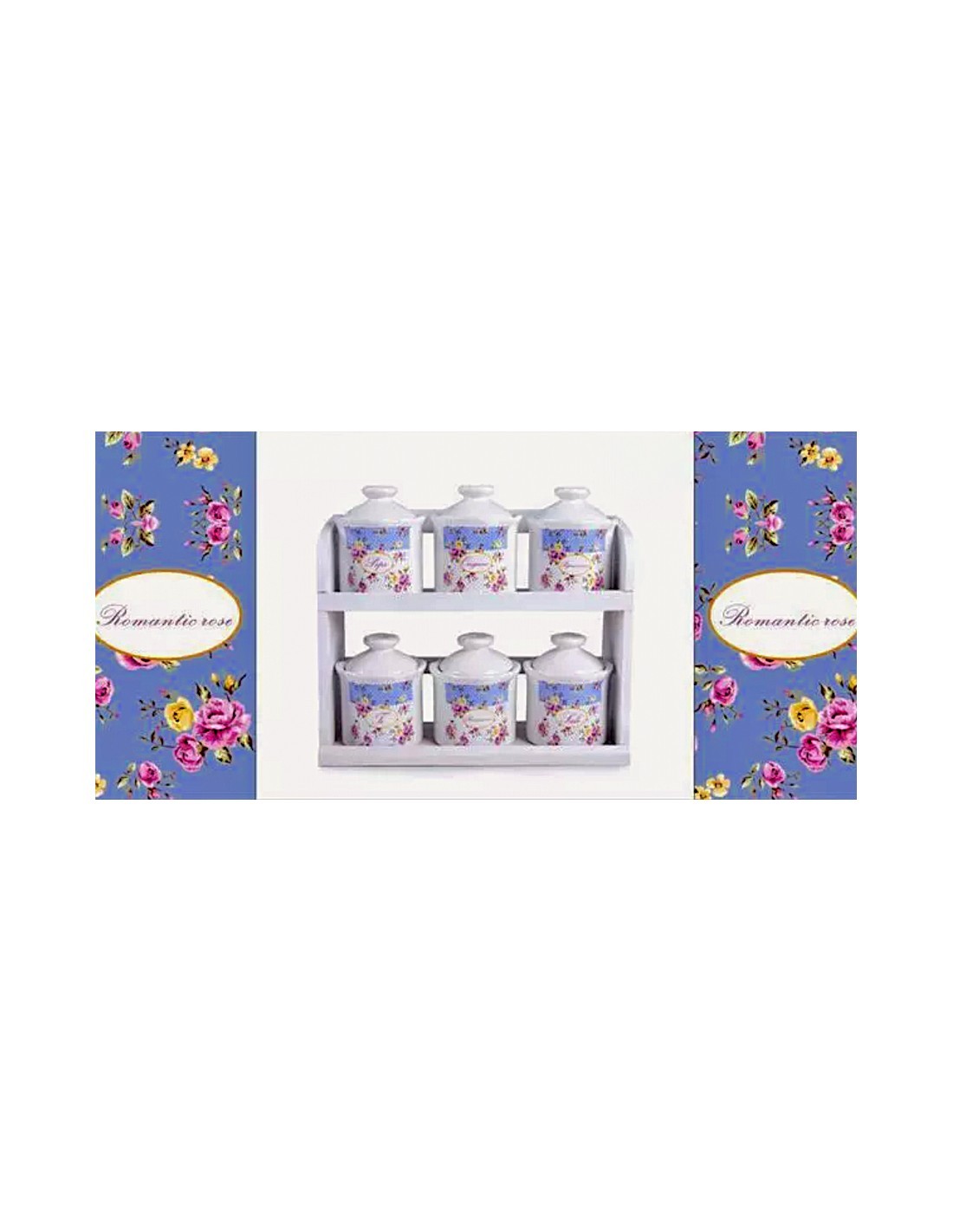 SET 6 BARATTOLI 82257 ROMANTIC ROSE CERAMICA CON MENSOLA