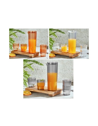 CARAFFA CON 4 BICCHIERI COLORI ASSORTITI