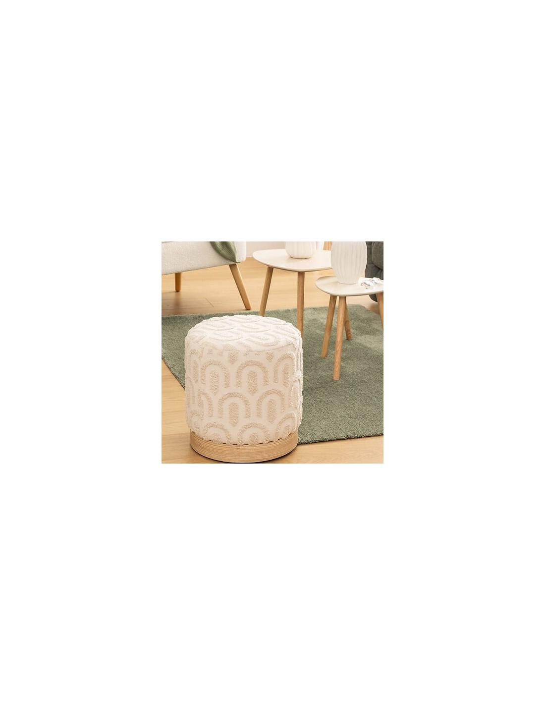 Pouf, Copas, Diametro 38 cm, Tufté, Bianco, MDF E1, Pino