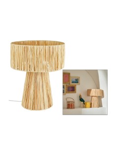 Lampada da tavolo, Orane, rafia beige, 34 cm altezza, base in ghisa, design naturale, Yucatan Collection