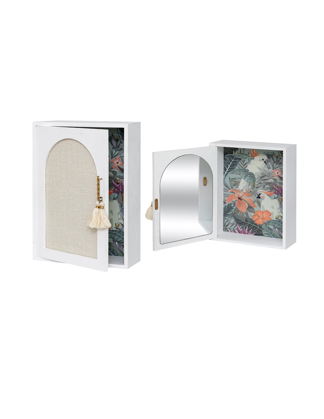 Scatola Chiavi, Specchio, Wild Romance, 28 x 20 cm, MDF Bianco