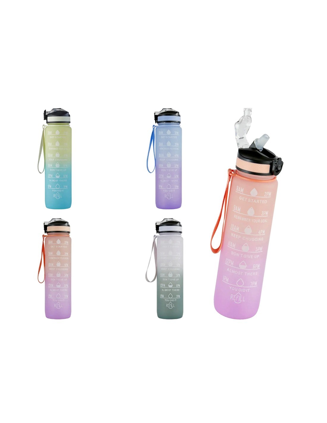 Bottiglia sportiva 1 L con cannuccia – PETG, colori assortiti