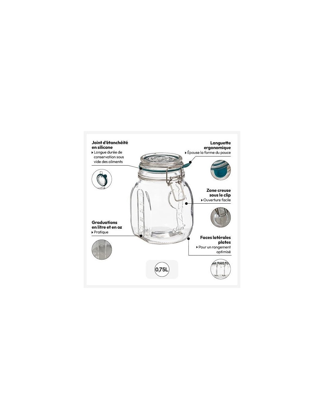 five vaso di vetro Jarro trasparente 0,75 L, adatto microonde75LT