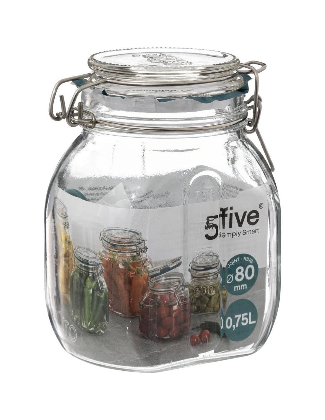 five vaso di vetro Jarro trasparente 0,75 L, adatto microonde75LT