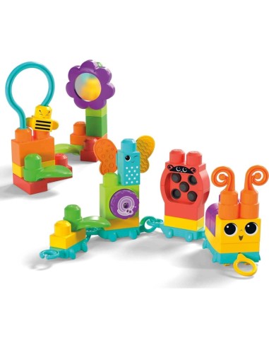 MEGA BLOKS HKN42, SAFARI SCUOTI E SUONA, 15 PEZZI, ANIMALI MONTABILI, GIOCATTOLO SENSORIALE +1 ANNO