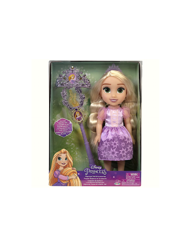 PRINCESS 213414 RAPUNZEL, BAMBOLA CON ACCESSORI, GIOCATTOLO DISNEY, VESTITO VIOLA, CAPELLI LUNGHI, BAMBINA 3+