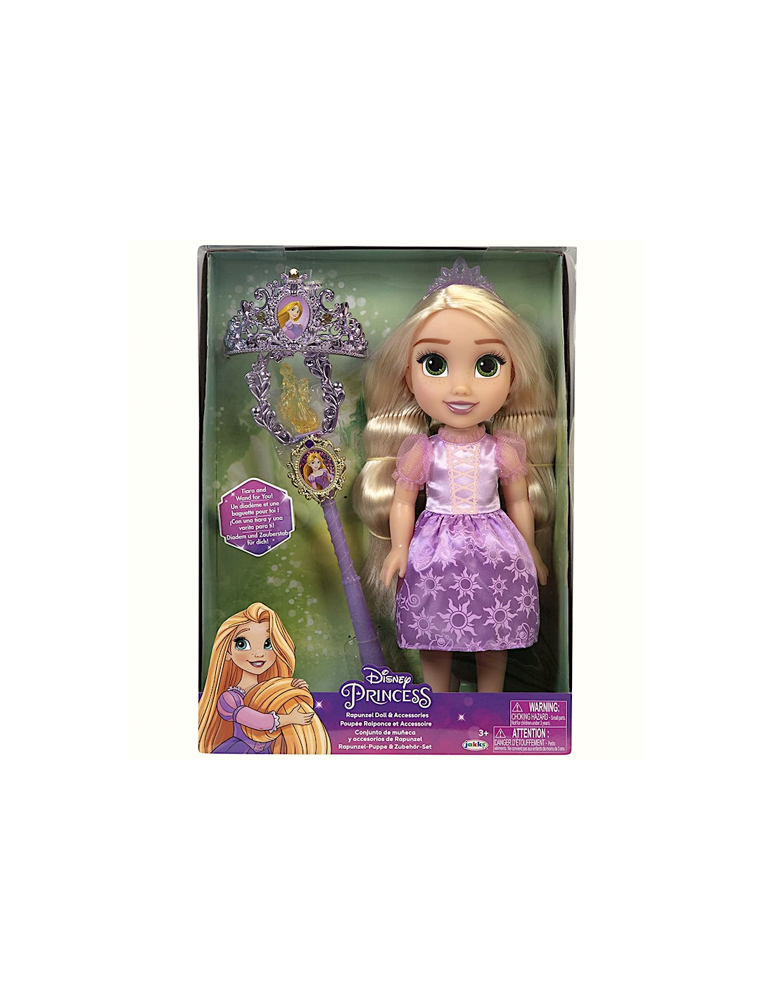 PRINCESS 213414 RAPUNZEL, BAMBOLA CON ACCESSORI, GIOCATTOLO DISNEY, VESTITO VIOLA, CAPELLI LUNGHI, BAMBINA 3+
