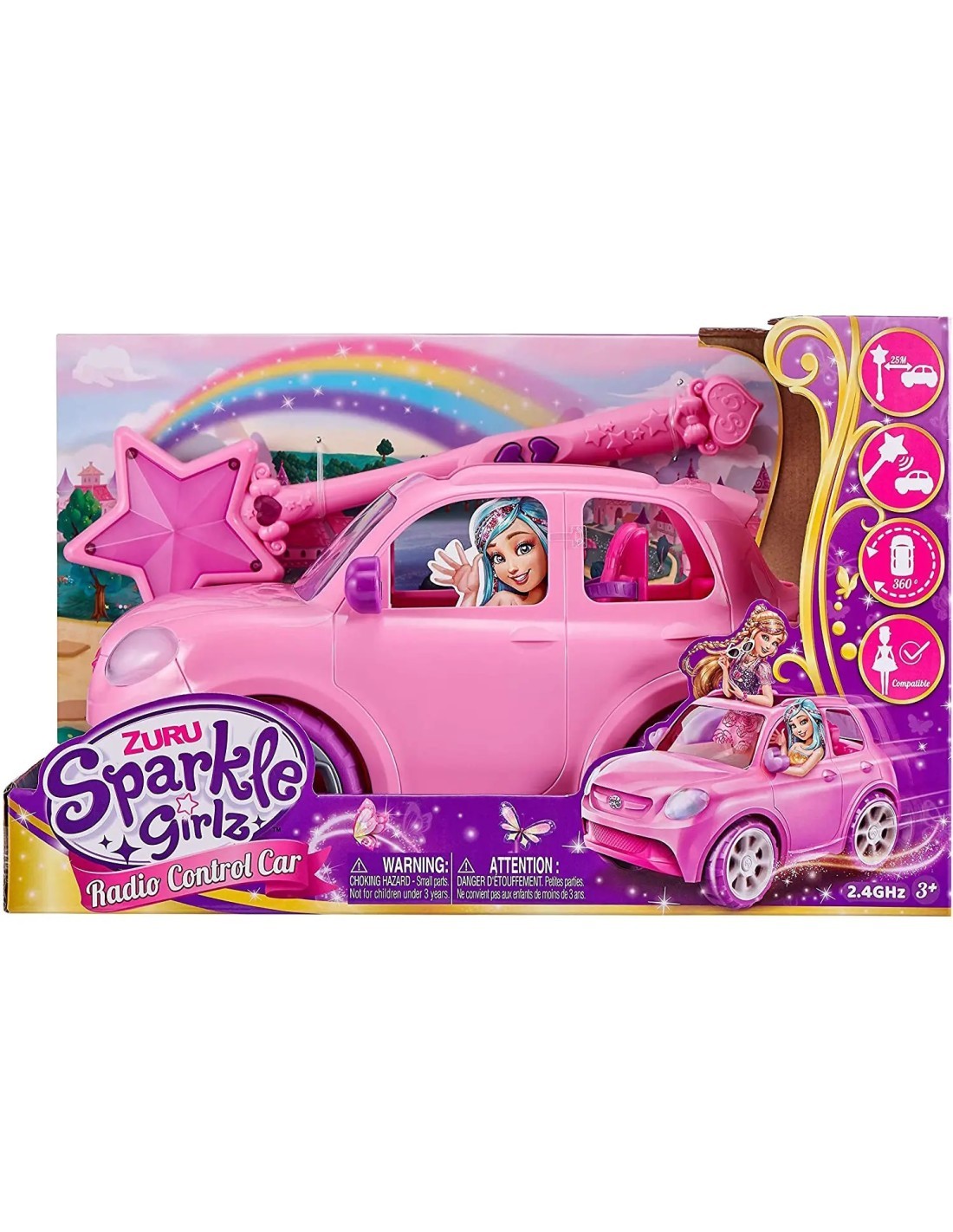 Sparkle Girlz, auto con radiocomando, bacchetta magica, 360°, bambine 3+ anni, giocattolo interattivo, rosa