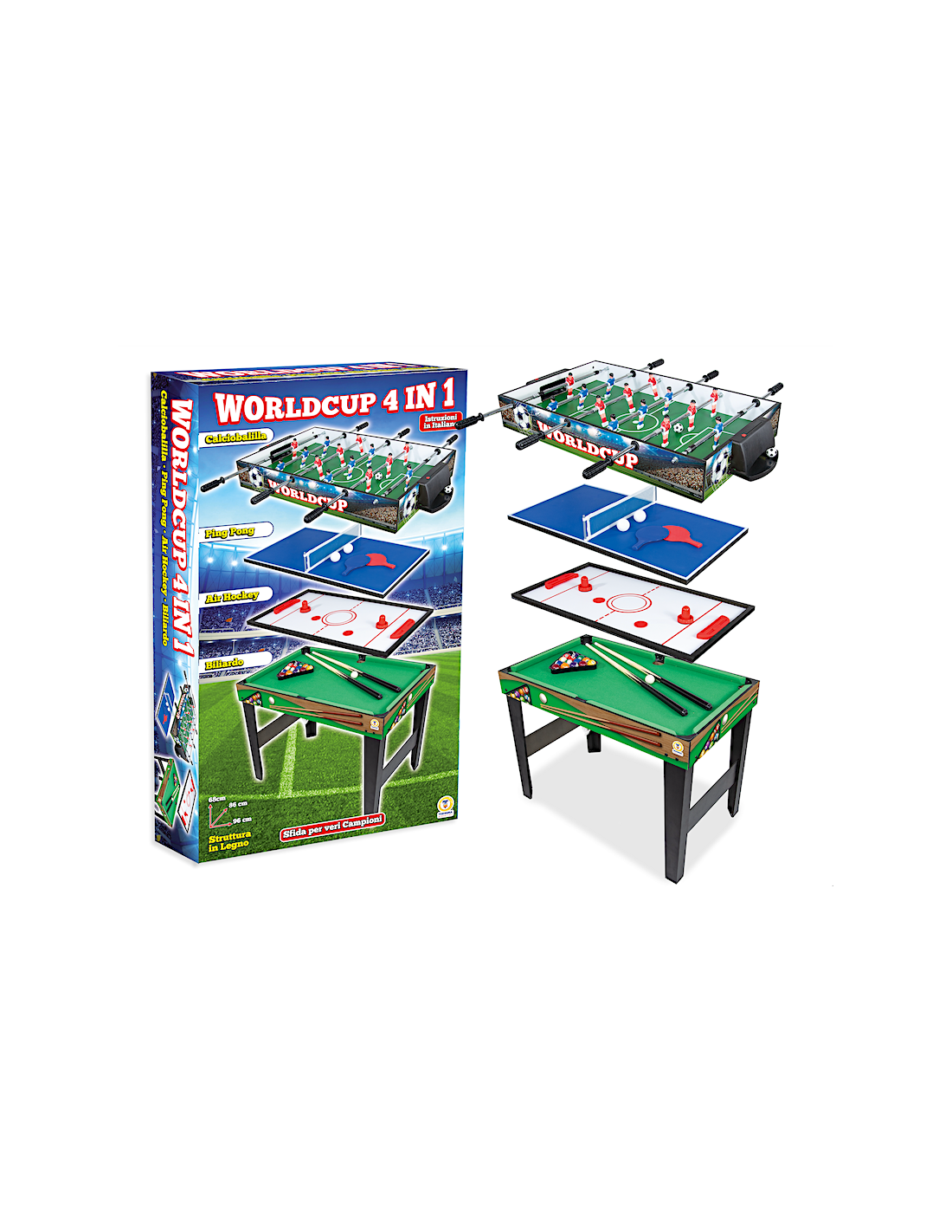 TAVOLO DA GIOCO 4 IN 1 CALCETTO PINGPONG  BILIARDO E HOCKEY CM 96X86X68