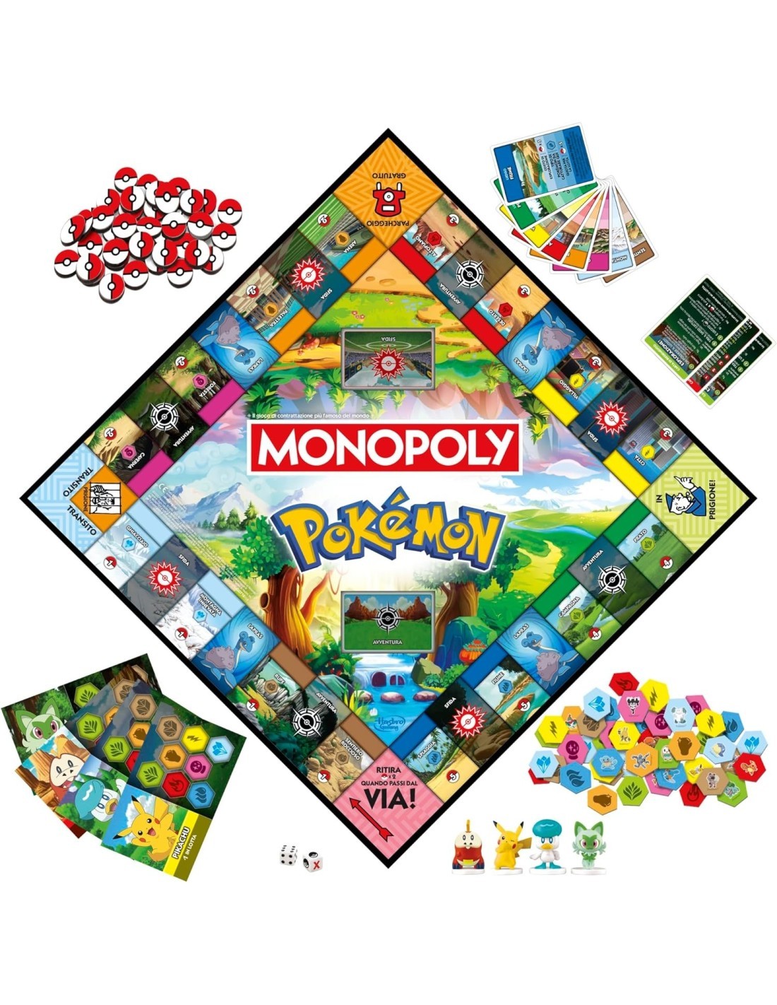 GIOCO DA TAVOLO MONOPOLY POKEMON G0716 CON PEDINE, CARTE, DADI, POKÉBALL