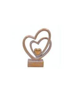 FIGURA DOPPIO CUORE RESINA DORATO 23X16CM