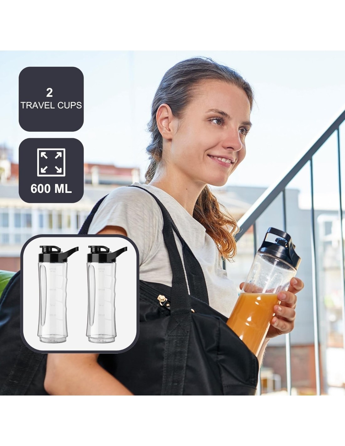 Black+Decker BXJBA350E frullatore portatile 350W 2 contenitori 600ml lame inox