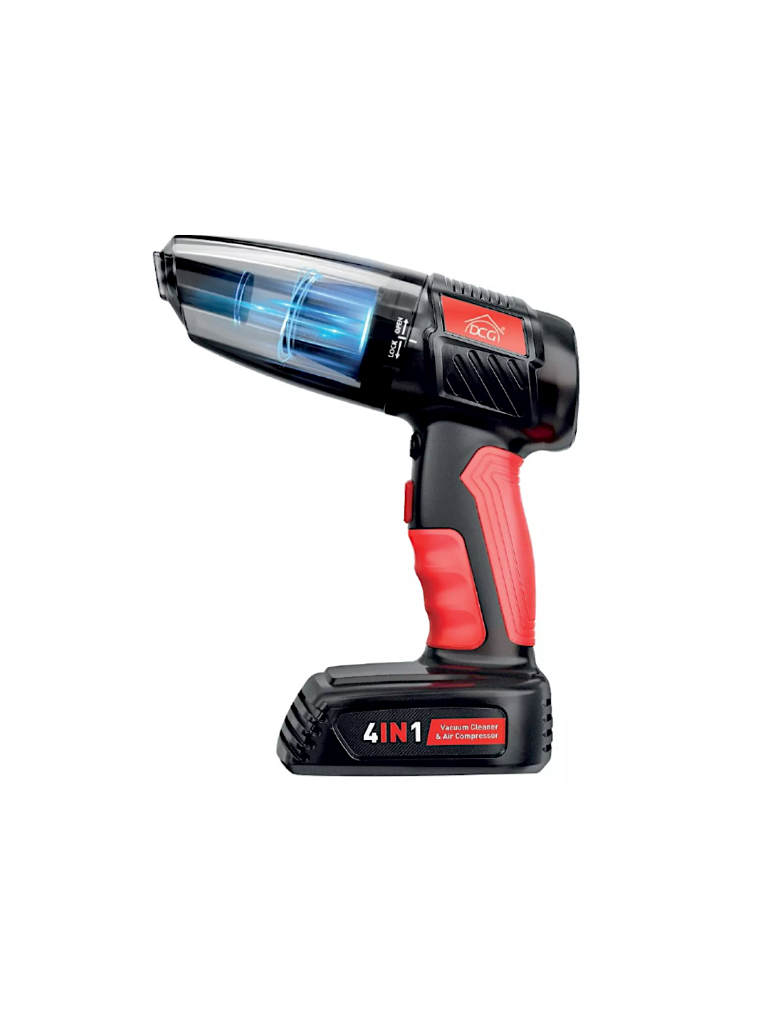Aspirapolvere e compressore 4 in 1, batteria 7.4V 2500mAh, manometro LED, luce LED, 5 modalità gonfiaggio, 210x90x260 mm