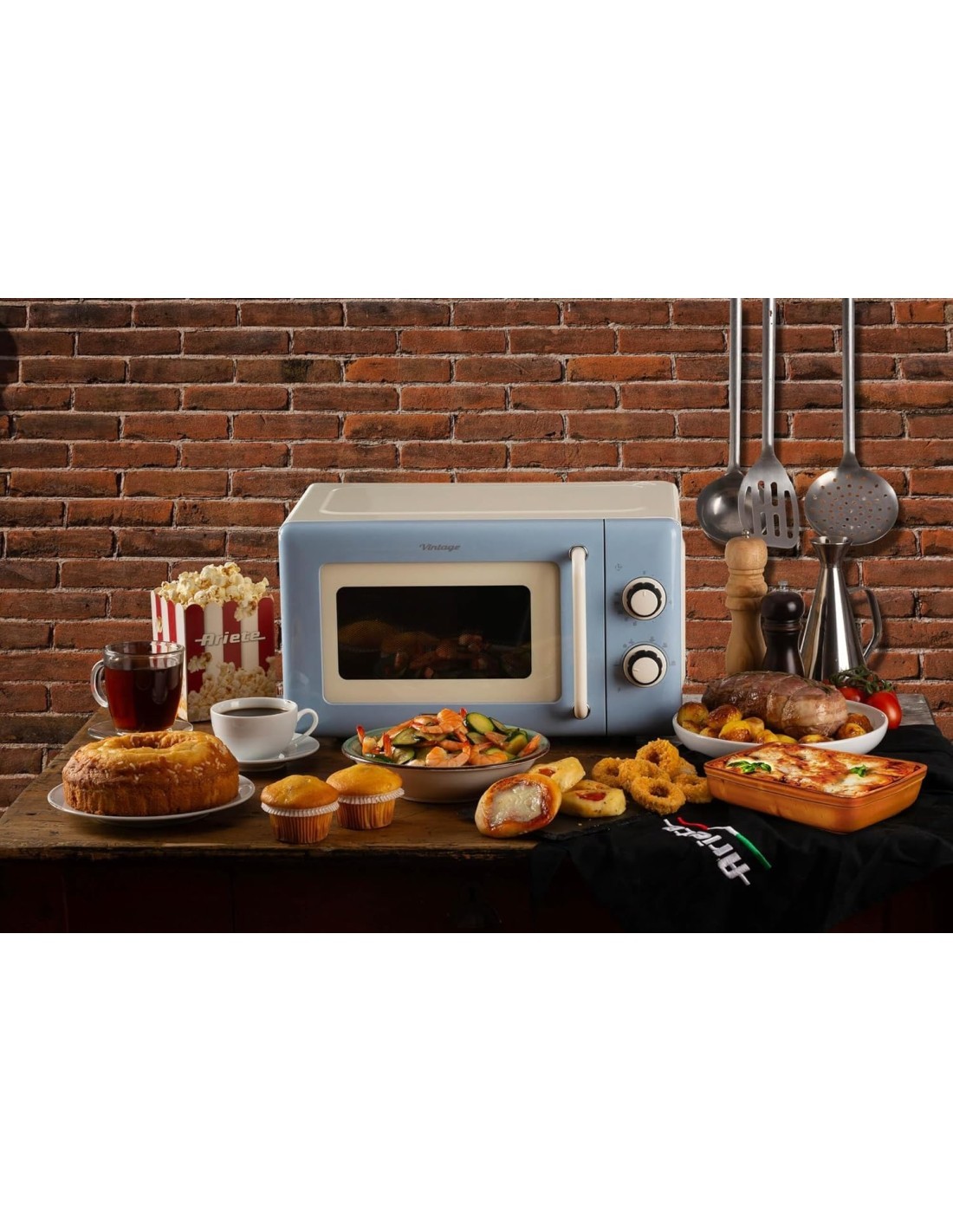 Ariete 3960 Forno a Microonde Vintage, 800W, 20 Litri, 6 Livelli, Timer 30 Min, Celeste