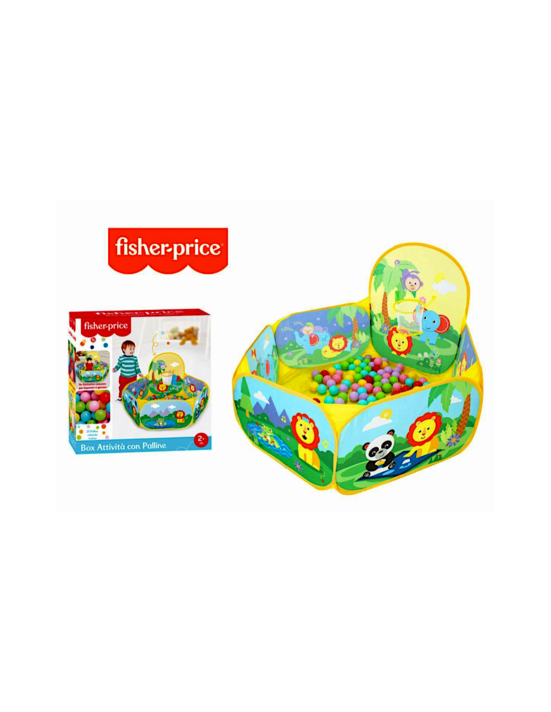 BOX ATTIVITA' CON 25 PALLINE COLORATE FISCHER PRICE, GIOCO PER BAMBINI + 3 MESI
