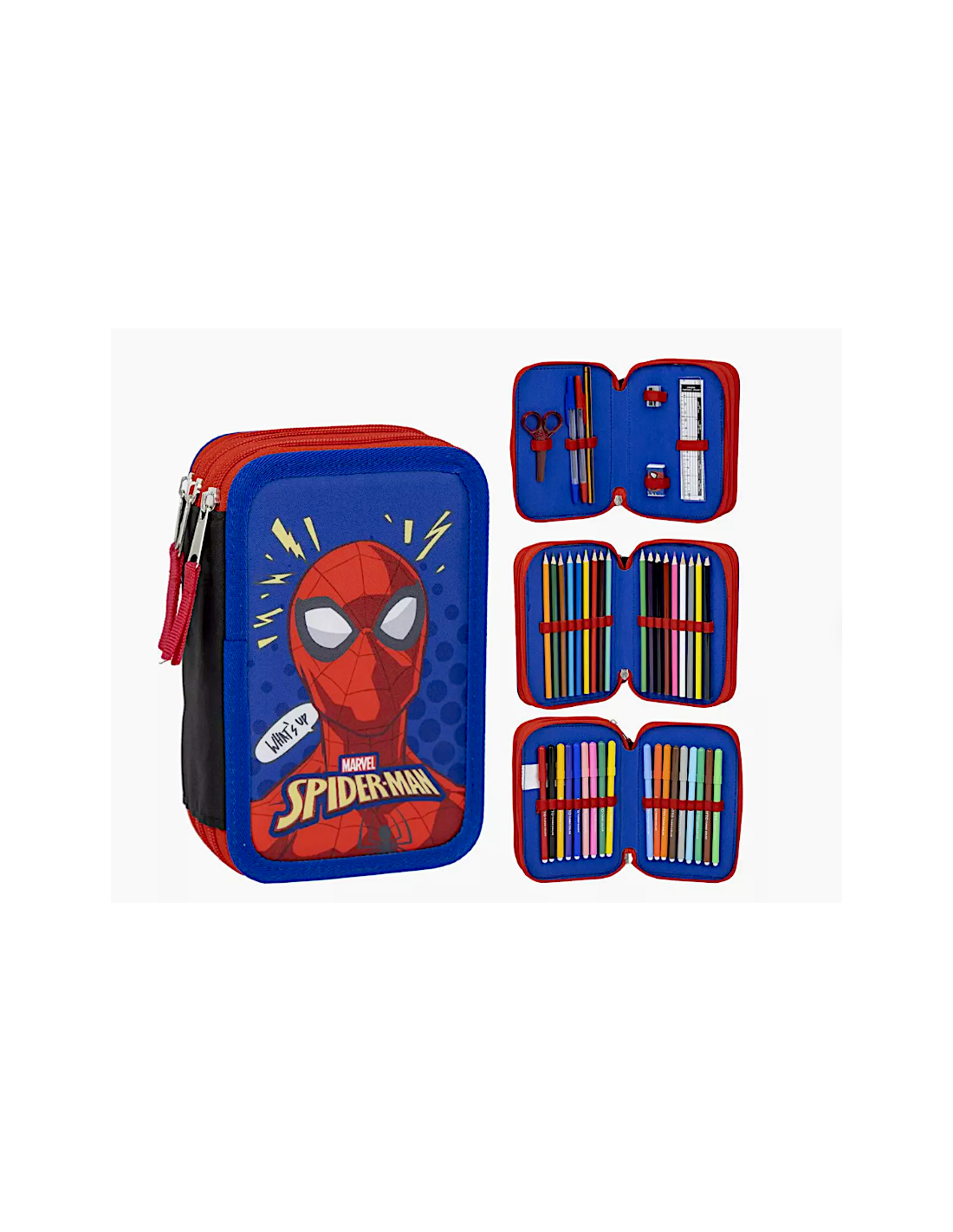 ASTUCCIO SPIDERMAN CON COLORI INCLUSI, MULTISCOMPARTI, 3 ZIP 2700001257