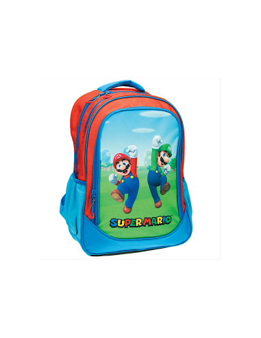 ZAINO GRANDE SUPERMARIO, 45X31X15 CM, 2 SCOMPARTI, TASCHE ZIP, TASCHE LATERALI, SCUOLA, BAMBINI