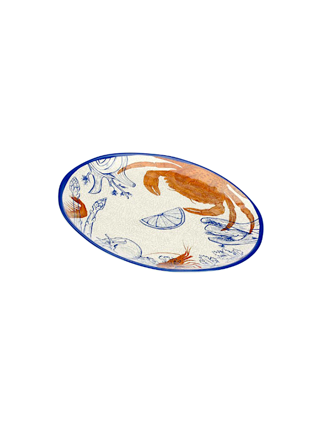Vassoio Rotondo, Ocean Life, Rose & Tulipani, Melamina, 42 cm, Blu e Arancione