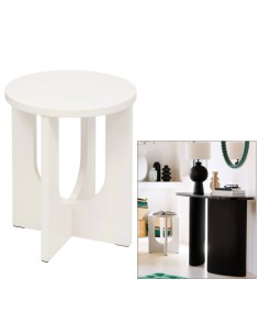 Tavolino da caffè, Bloom, diametro 40 cm, avorio, MDF, finitura opaca