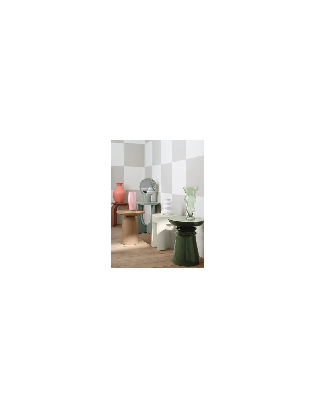 Tavolino da caffè, Bloom, diametro 40 cm, verde di gris, MDF, finitura opaca, stile moderno