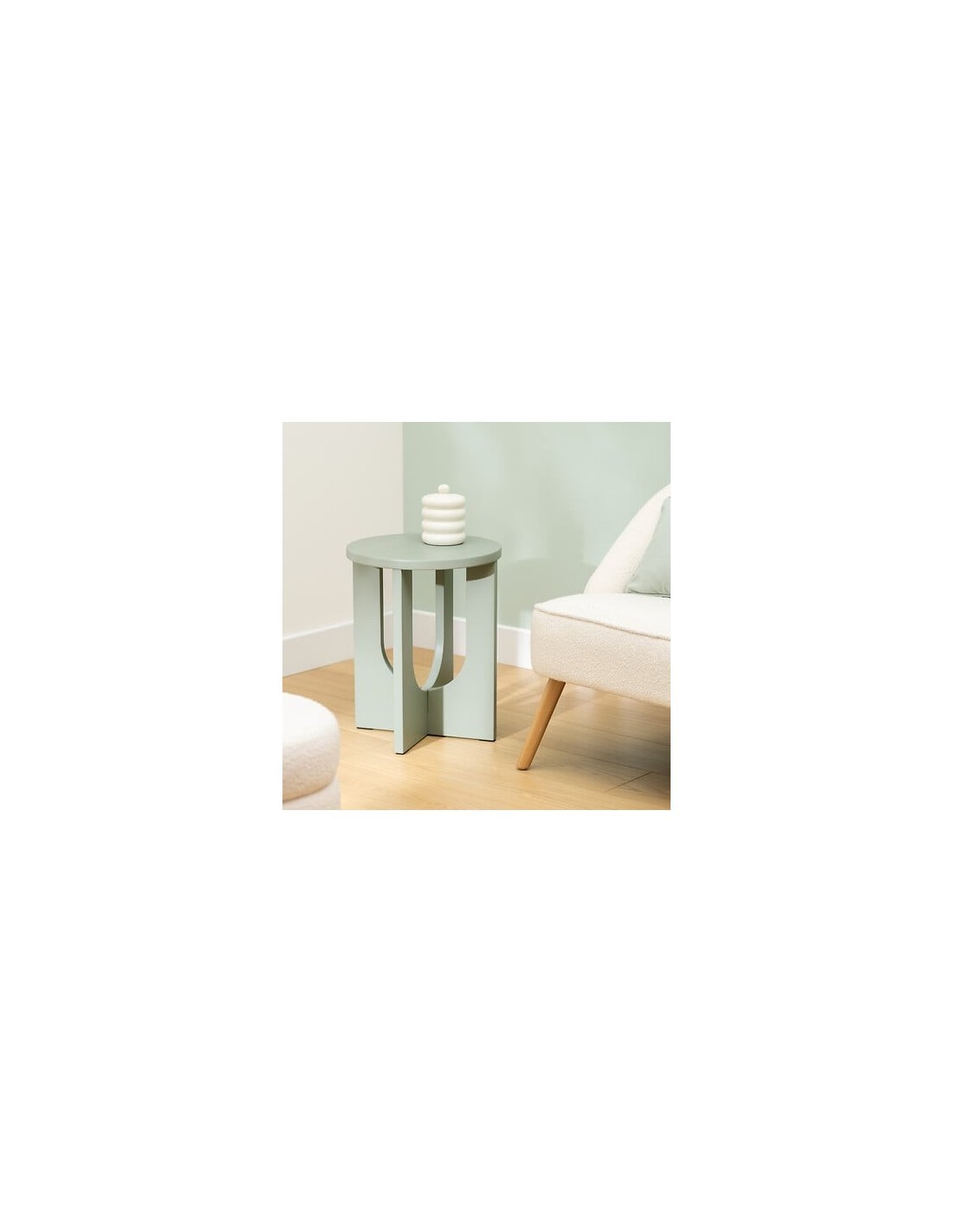 Tavolino da caffè, Bloom, diametro 40 cm, verde di gris, MDF, finitura opaca, stile moderno