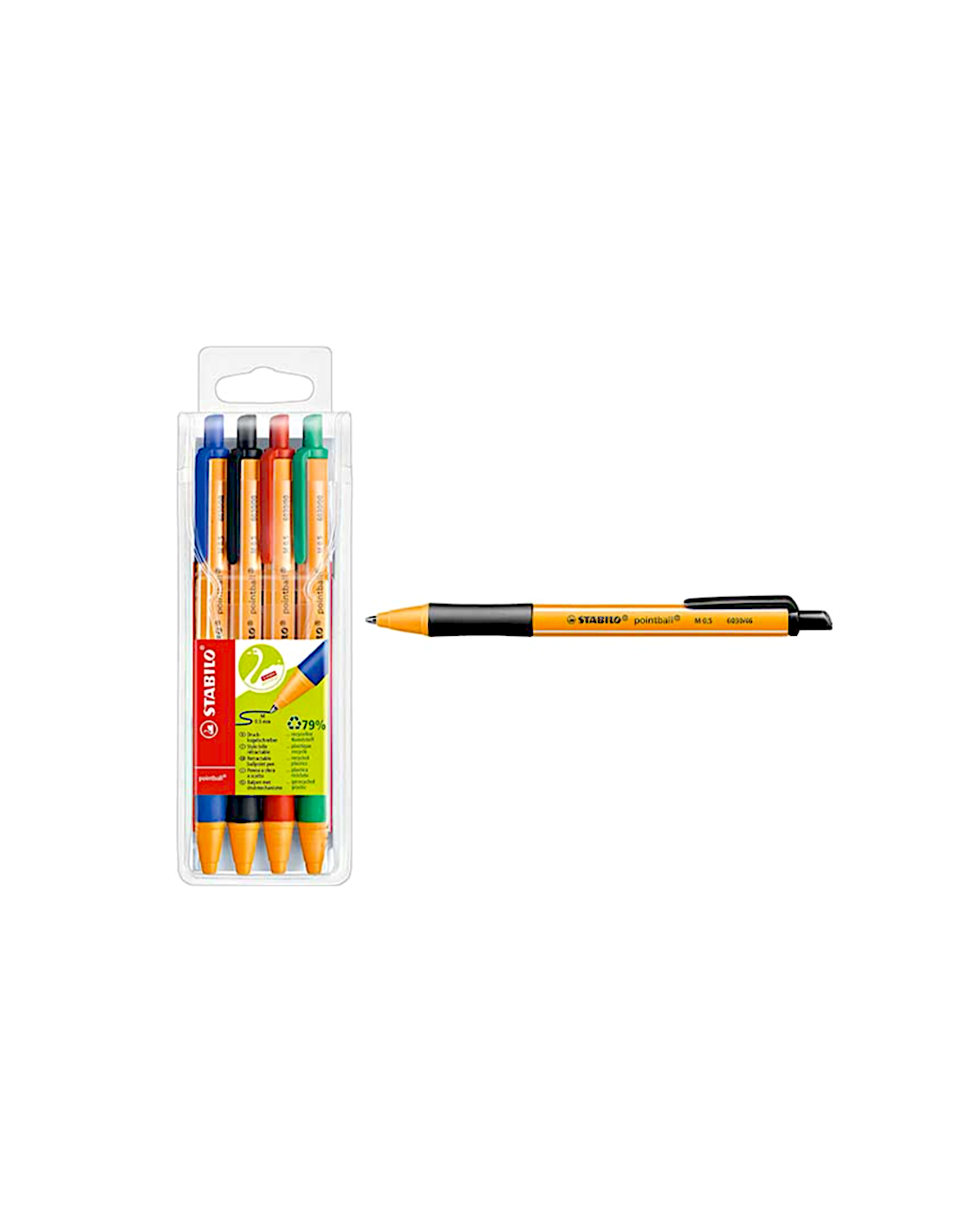 PENNE A SFERA A SCATTO POINTBALL STABILO CONF 4 PENNE, 4 COLORI