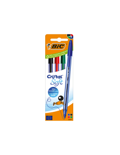 4 PENNE BIC  CRISTAL SOFT BLU, NERA, ROSSA, VERDE