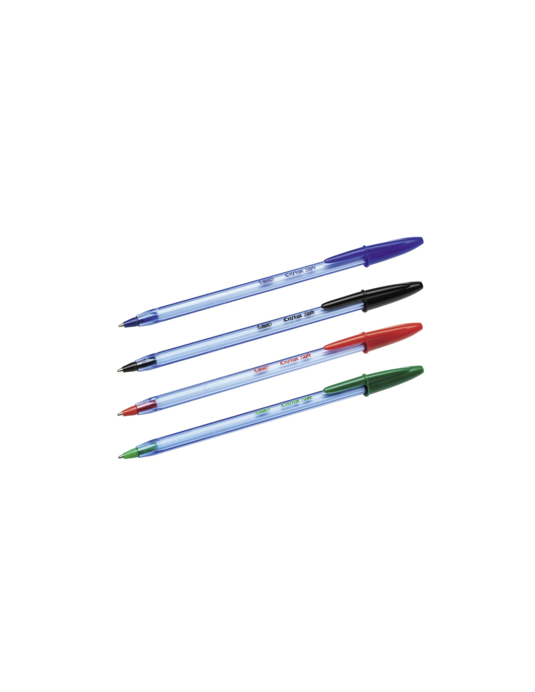 4 PENNE BIC  CRISTAL SOFT BLU, NERA, ROSSA, VERDE