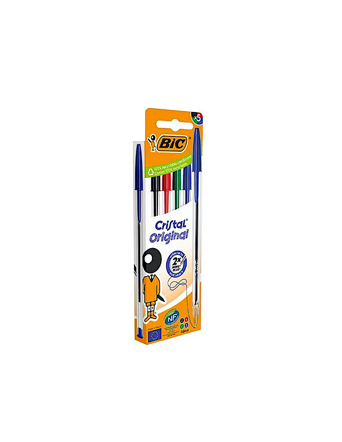 5 PENNE BIC CRISTAL ORIGINAL BLU, NERA, ROSSA, VERDE