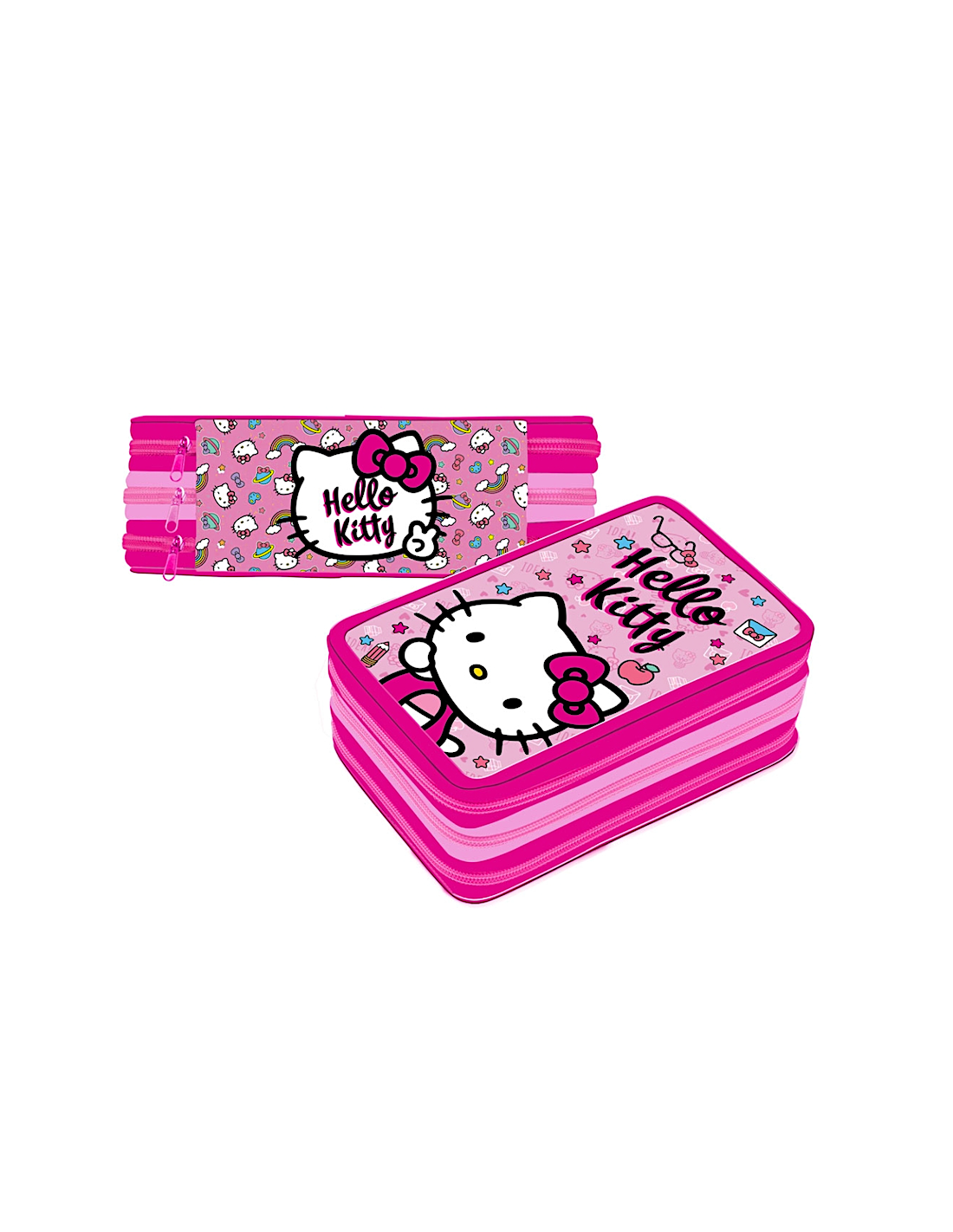 ASTUCCIO HELLO KITTY 3 ZIP PREMIUM COMPLETO CON PENNARELLI GIOTTO, PASTELLI NOREX, ACCESSORI SCUOLA