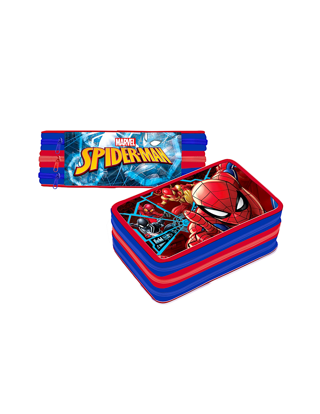 ASTUCCIO SPIDERMAN 3 ZIP PREMIUM COMPLETO CON PENNARELLI GIOTTO, PASTELLI NOREX, ACCESSORI SCUOLA
