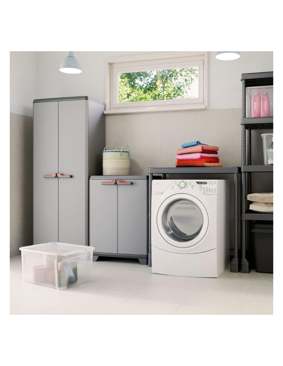 Keter Stilo Basso Armadio da Esterno 1 Ripiano Regolabile 68×39×90 cm – Resina Anti-UV, Impugnature Soft-Touch