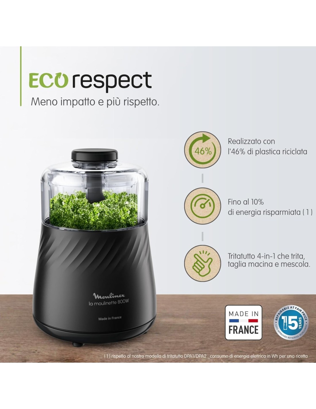 Moulinex La Moulinette Eco Respect DP7108 tritatutto 4-in-1 800W ciotola 500ml