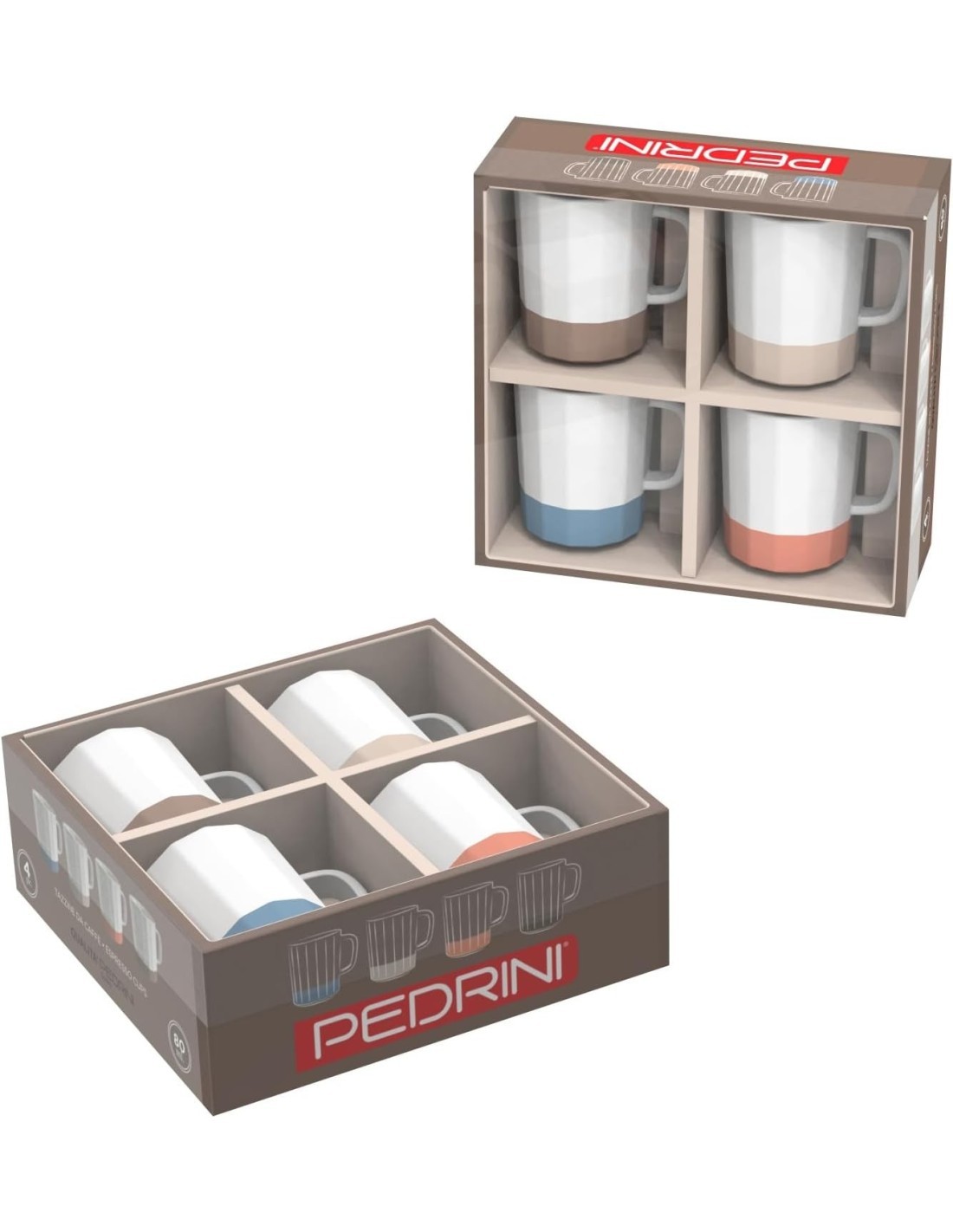 Set 4 Tazzine Caffè 80 ml Pedrini – 4 Colori Assortiti