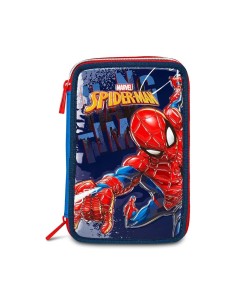 Seven Spiderman, Astuccio Scuola 3 Zip, Blu, Triplo Scomparto, 20 x 12,5 x 7 cm, Penne, Matite, Colori, Accessori, Scuola