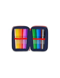 Seven Spiderman, Astuccio Scuola 3 Zip, Blu, Triplo Scomparto, 20 x 12,5 x 7 cm, Penne, Matite, Colori, Accessori, Scuola