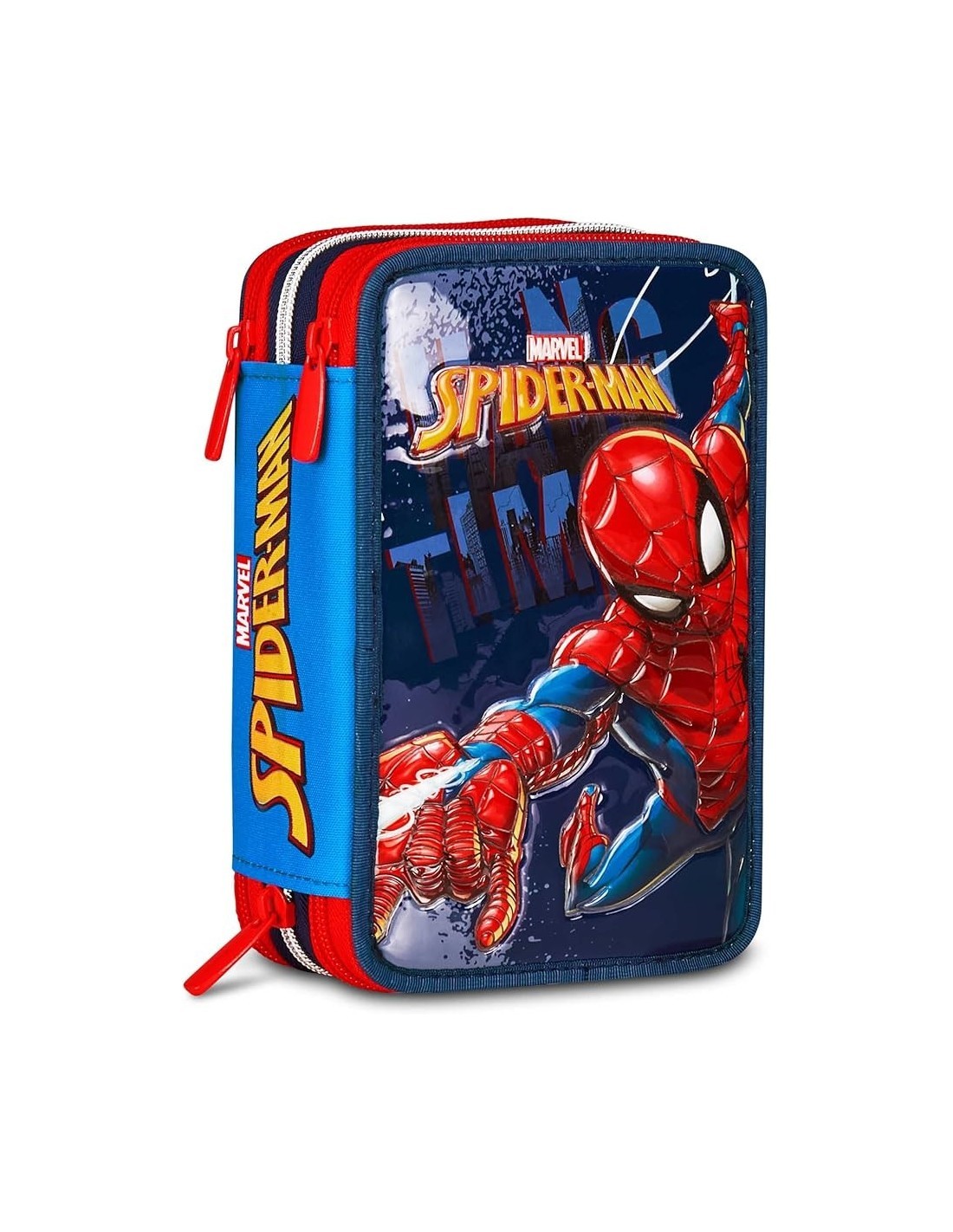 Seven Spiderman, Astuccio Scuola 3 Zip, Blu, Triplo Scomparto, 20 x 12,5 x 7 cm, Penne, Matite, Colori, Accessori, Scuola